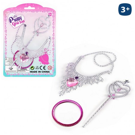 Collar pulsera y varita de princesas en blíster para niñas