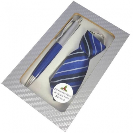 Llavero corbata con bolígrafo en caja de madera...