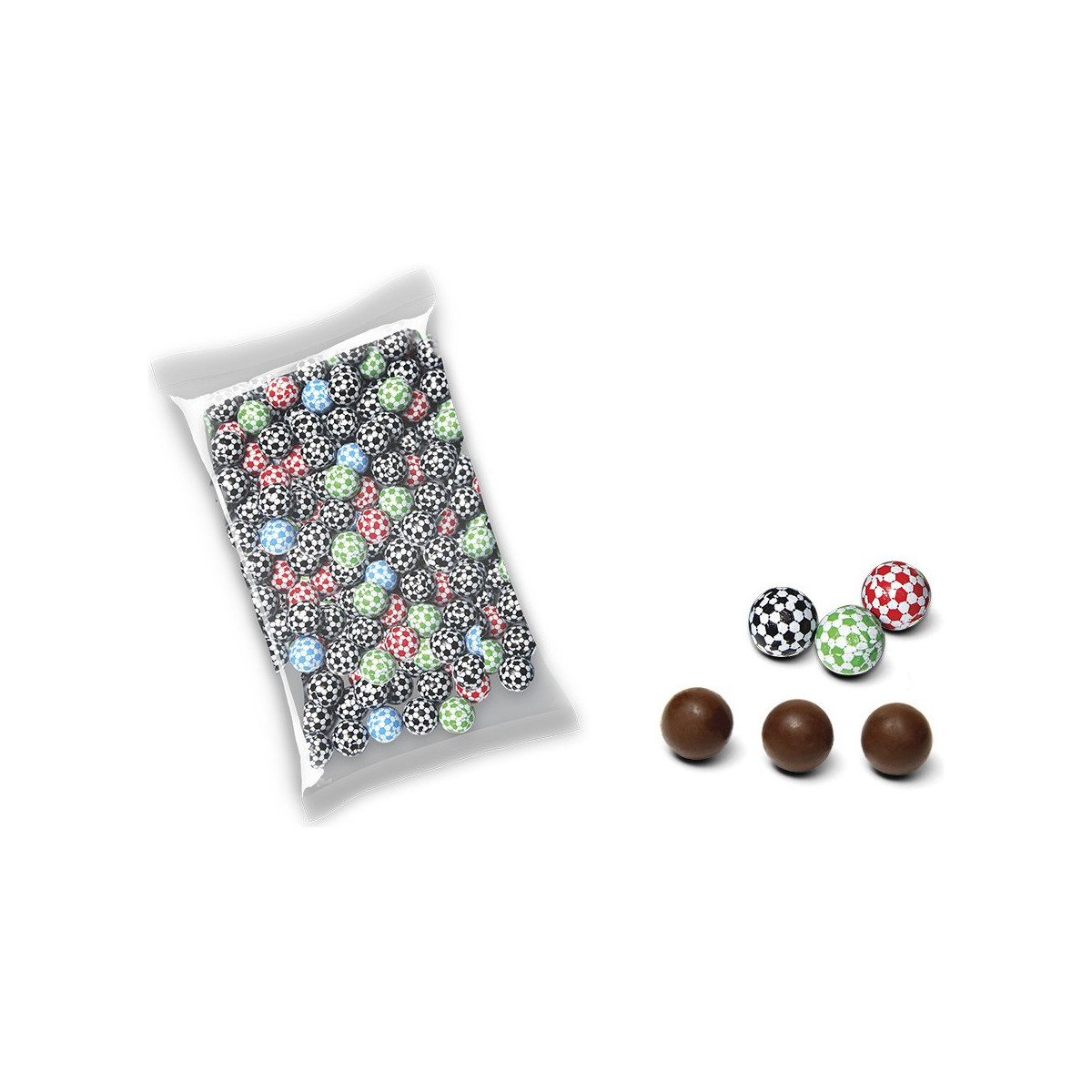 Bombones de chocolate con leche rellenos diseño fútbol