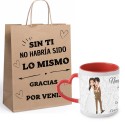 Taza con asa de corazón personalizada de bodas presentada en bolsa kraft
