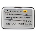 Tarjetero acordeón metálico con frase inspiradora personalizado
