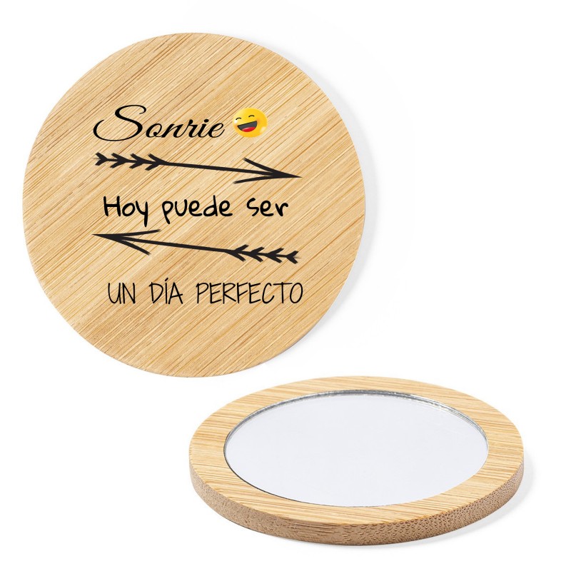 Espejo de bambú con frase motivadora