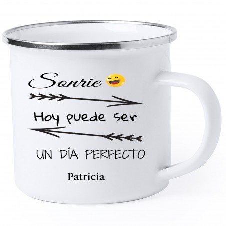 Taza metálica con frase motivadora personalizada con nombre