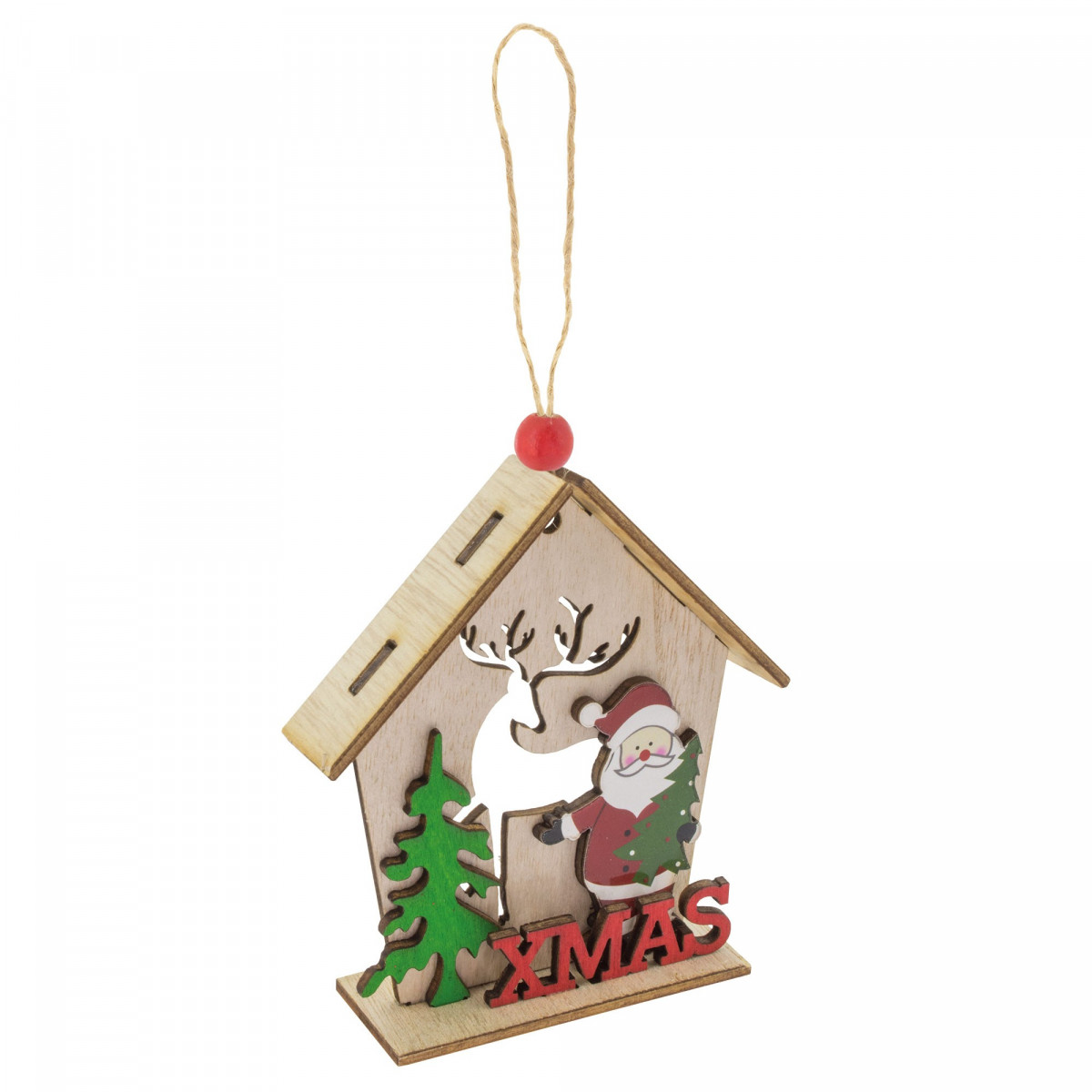 Adorno navideño con casita de madera y colgante