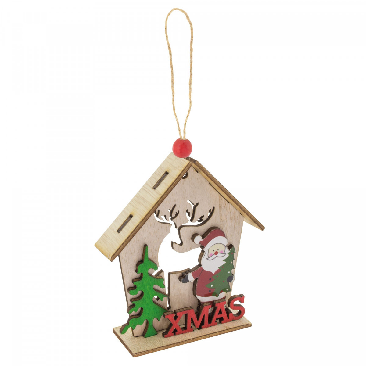 Adorno navideño con casita de madera y colgante