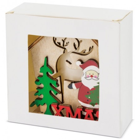 Adorno navideño con casita de madera y colgante