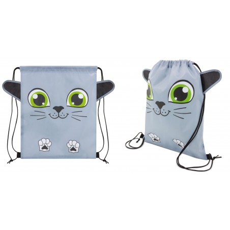 Mochila de saco niños modelo gatito en color gris