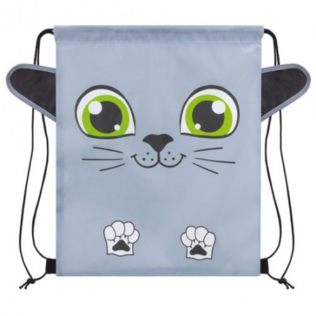 Mochila de saco niños modelo gatito en color gris