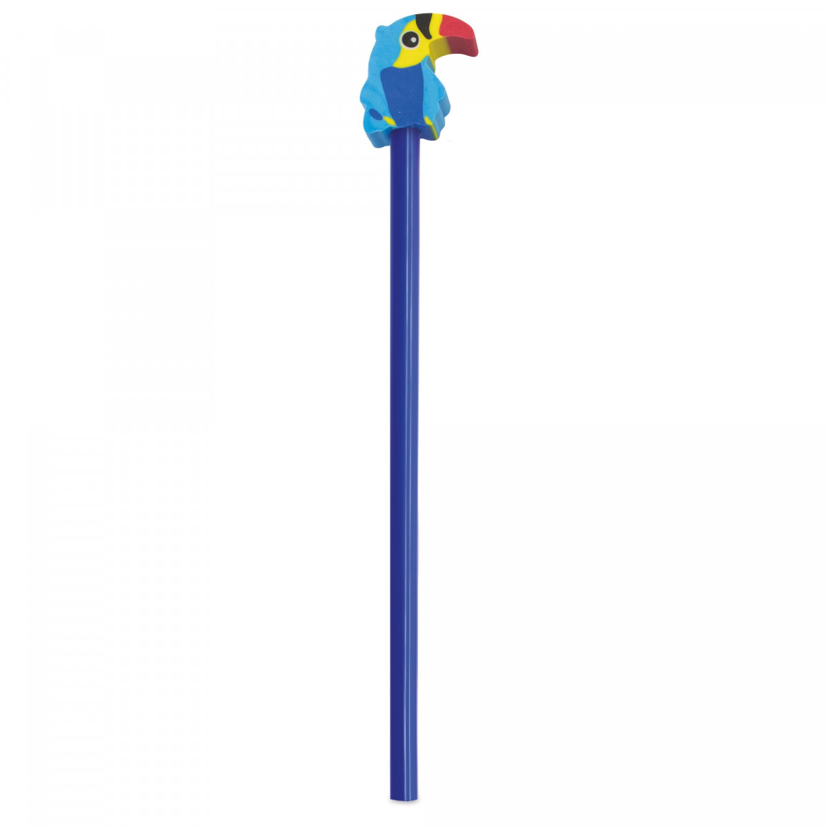 Lápiz de color azul con goma de borrar en forma de loro