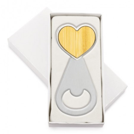 Abrebotellas en forma de corazón presentado en caja blanca