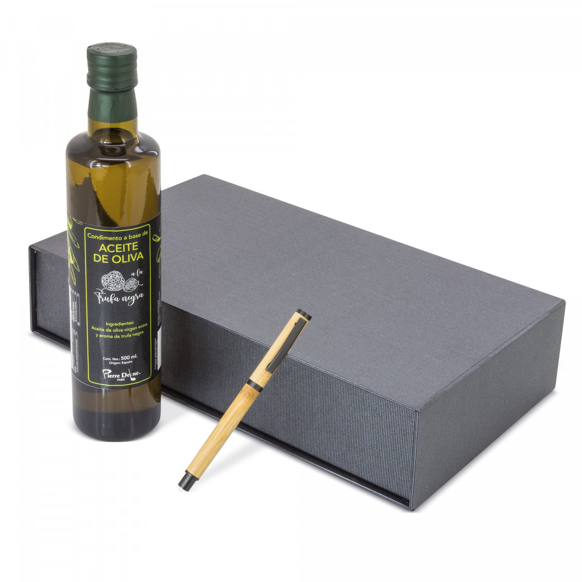 Aceite de oliva virgen extra y roller en caja de regalo negra