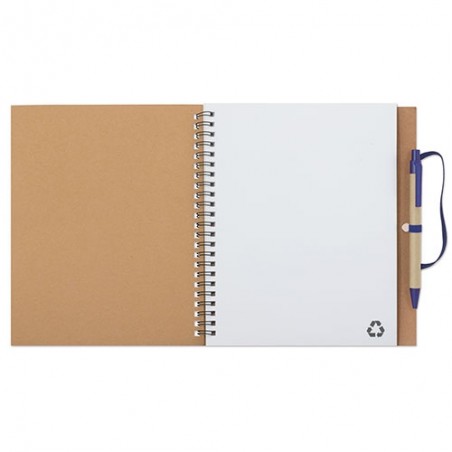 Cuaderno y bolígrafo de cartón reciclado a5