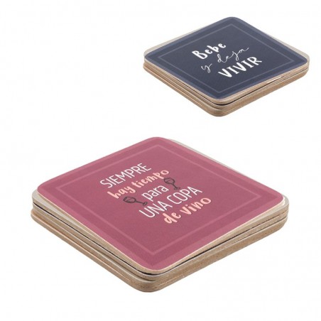 Set 4 Posavasos Cuadrados Fabricados de Corcho con Frase