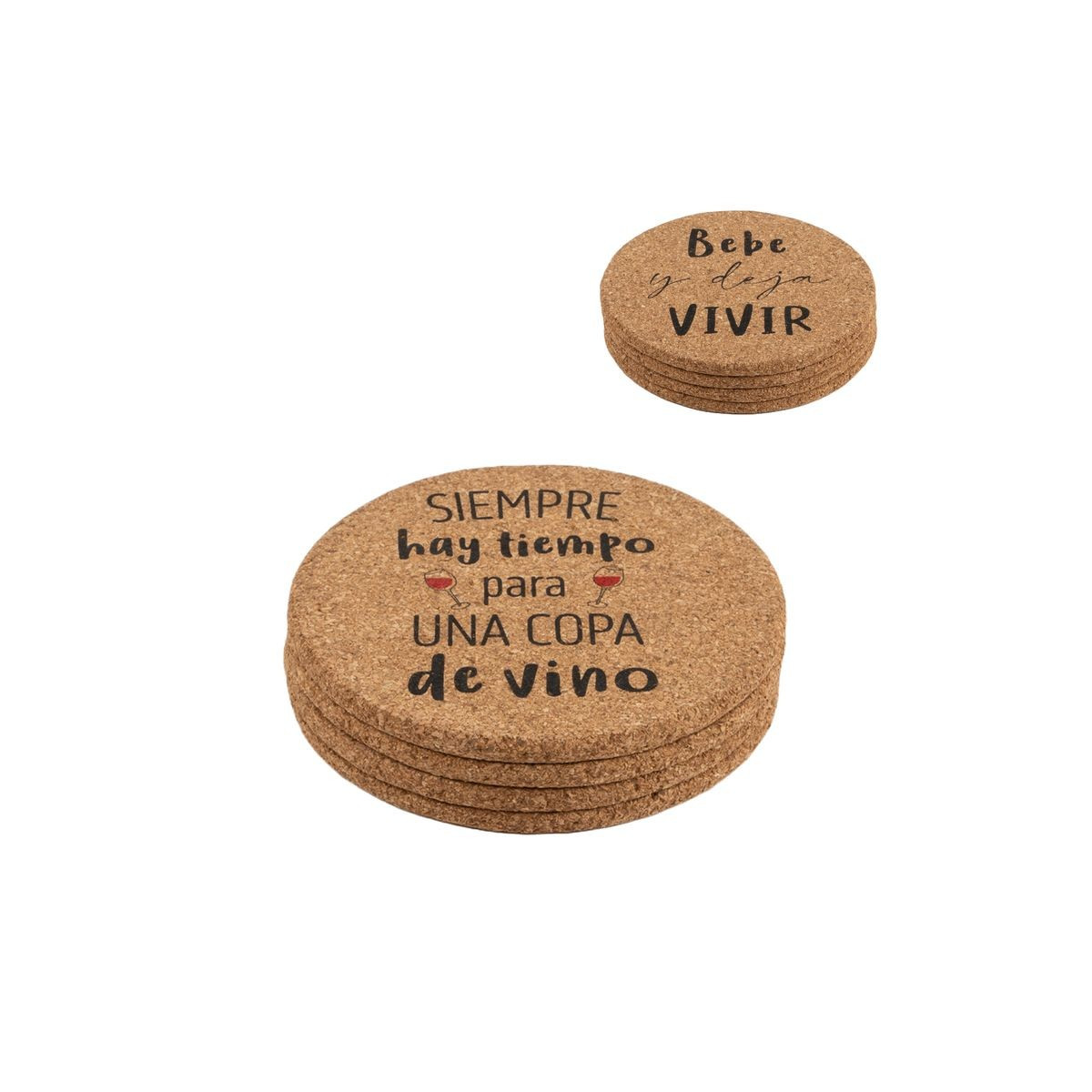Juego 4 posavasos hechos de corcho con mensajes para el vino