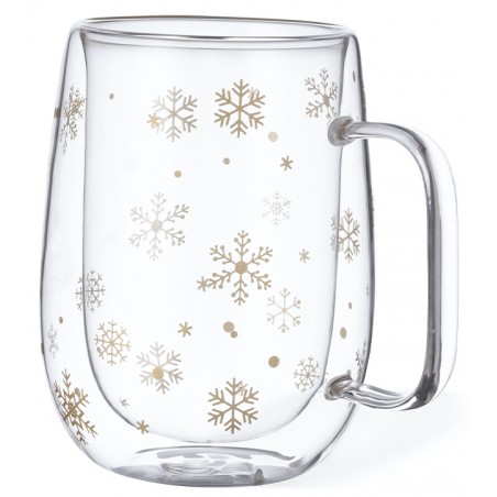 Taza térmica cristal para navidad con copos de nieve