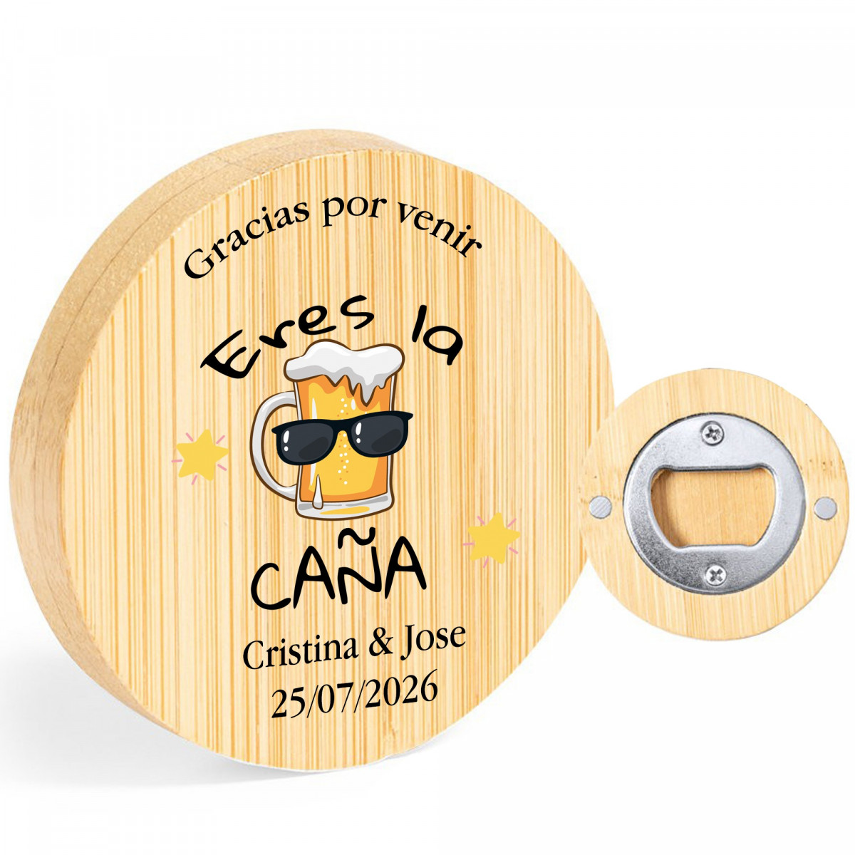 Detalles Invitados Personalizados Abridor de Madera con Nombre y Frase