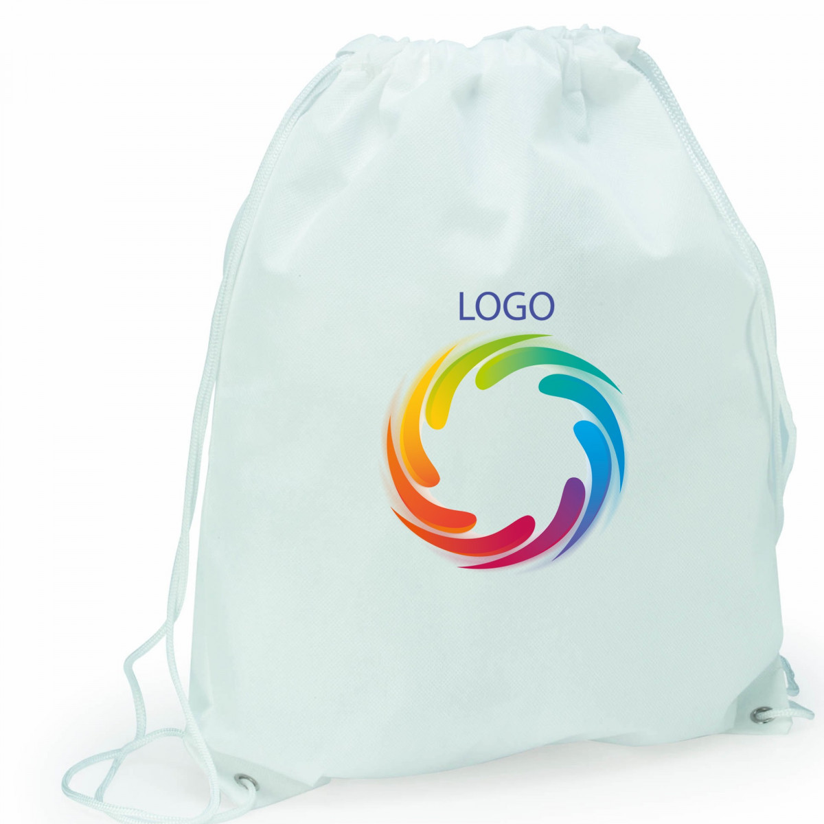 Mochila blanca con logo o foto impreso a todo color y texto personalizada