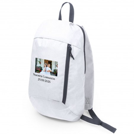 Mochila personalizada con logo a todo color o foto y texto para empresa boda bautizo comunión y cumpleaños