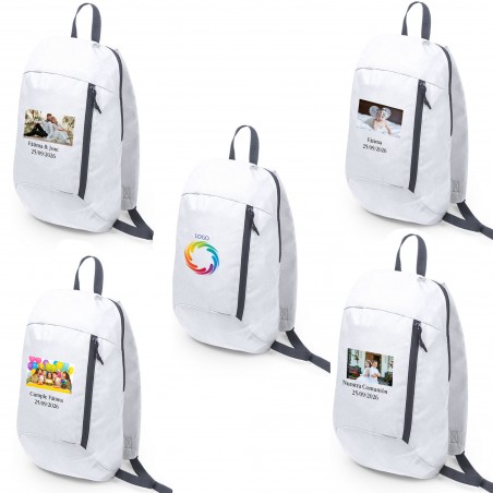 Mochila personalizada con logo a todo color o foto y texto para empresa boda bautizo comunión y cumpleaños