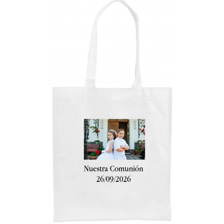 Bolsa personalizada con logo a todo color o foto y texto para empresas bodas bautizos comuniones y cumpleaños