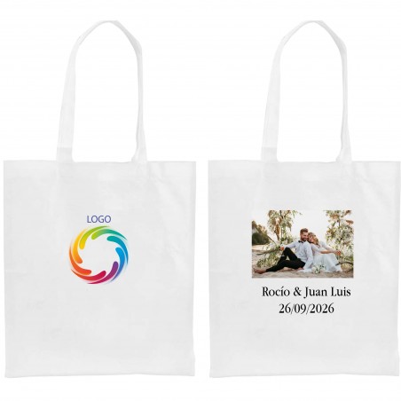 Bolsa personalizada con logo a todo color o foto y texto para empresas bodas bautizos comuniones y cumpleaños