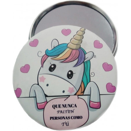Espejo unicornio con bolígrafo pintalabios en bolsa de organza lila