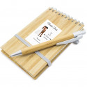 Libreta y bolígrafo de bambú personalizada con nombre de invitado y frase de agradecimiento