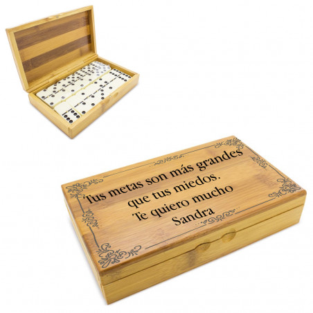 Dominó Personalizado con Frase en caja de Bambú