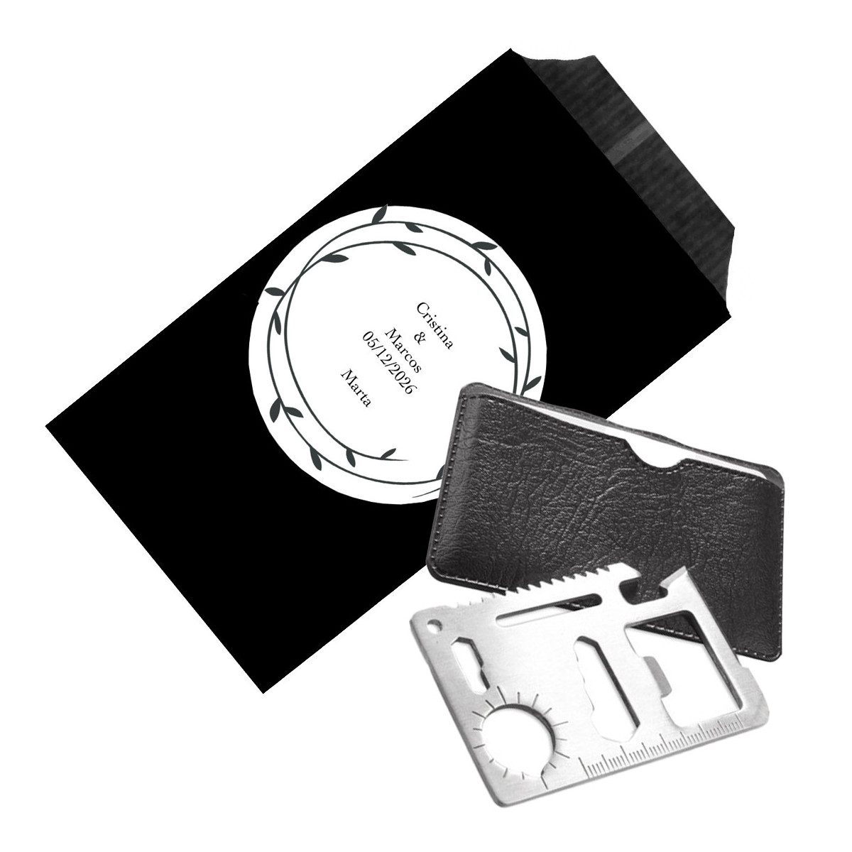 Multiherramienta de bolsillo con funda negra personalizado