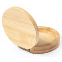 Joyero de madera con espejo presentado en bolsa rústica y adhesivo de bodas