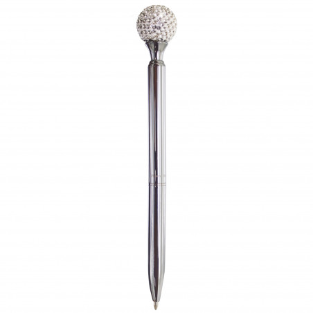 Bolígrafo con bola de cristal presentado en funda negra y alfiler para bodas