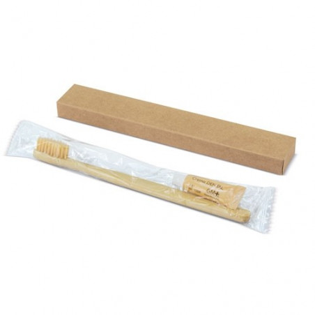Cepillo de dientes bambú personalizado con adhesivo para bodas con pasta de dientes en caja de cartón