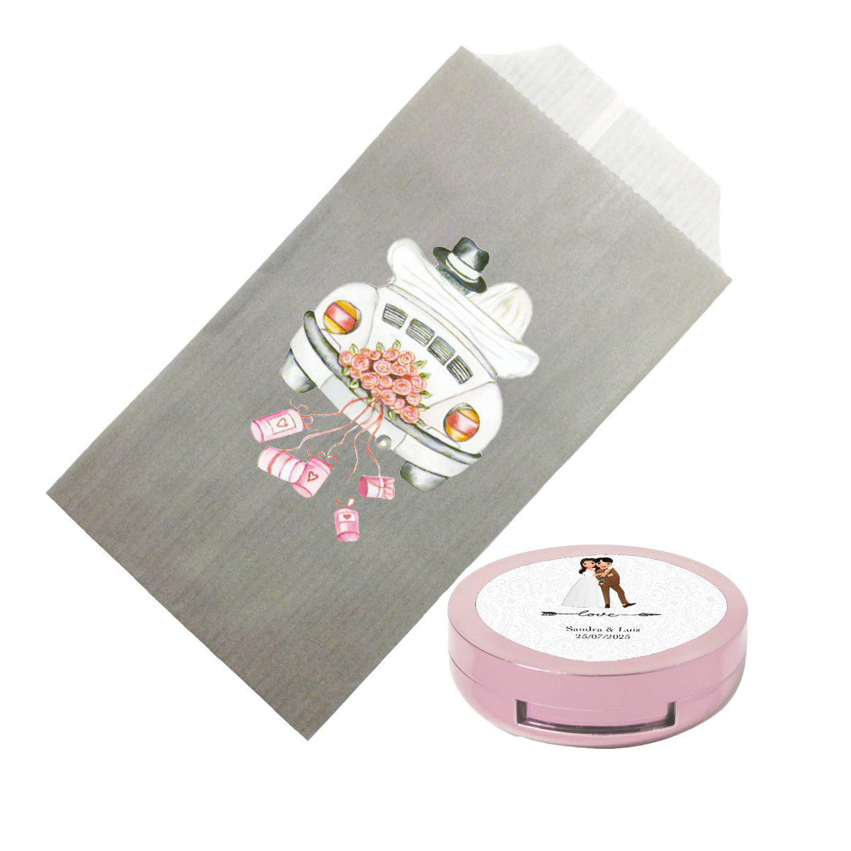 Brillo de labios en crema presentado en sobre kraft y personalizado con adhesivo de bodas