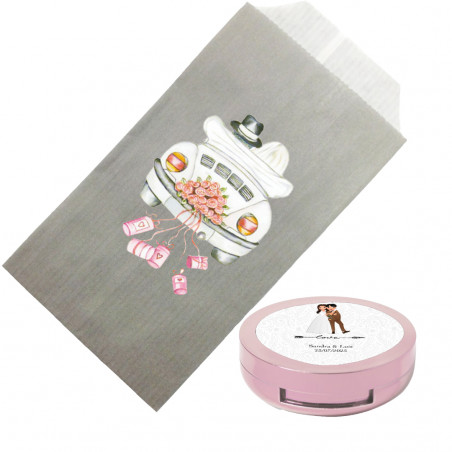 Brillo de labios en crema presentado en sobre kraft y personalizado con adhesivo de bodas