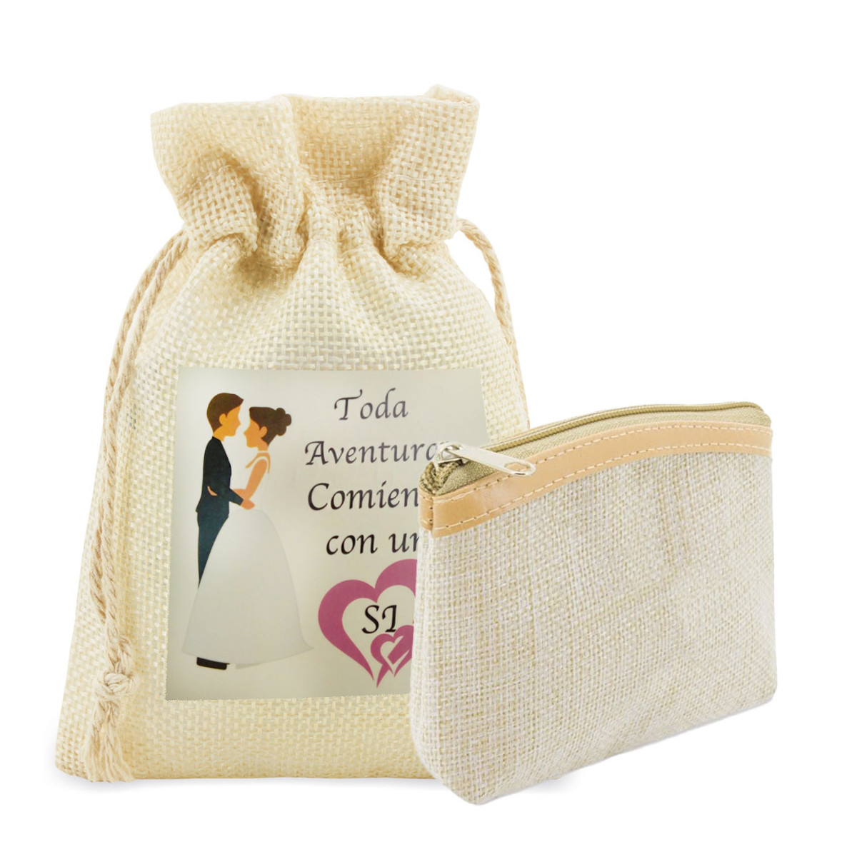 Monedero beige con funda rústica con adhesivo de bodas