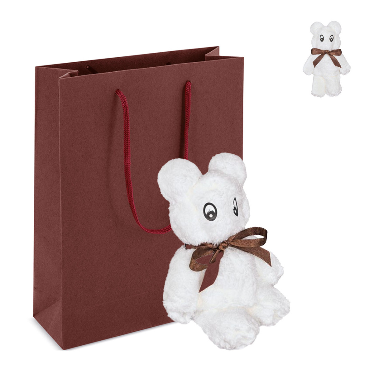 Toalla con forma de oso blanco esponjoso en bolsa de regalo