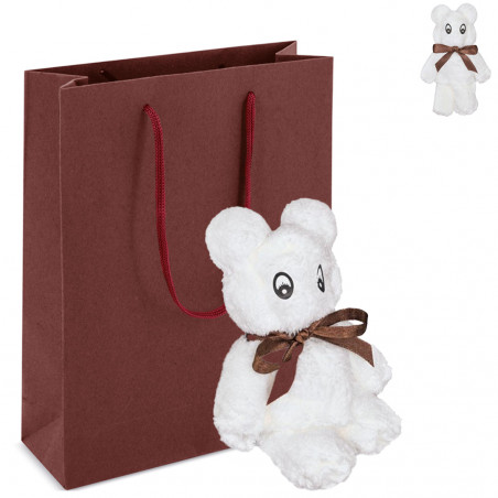 Toalla con forma de oso blanco esponjoso en bolsa de regalo