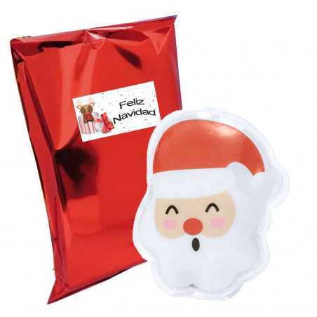 Calienta Manos de Bolsillo en Forma de Papá Noel Presentado en Bolsa Metálica y Adhesivo de Navidad
