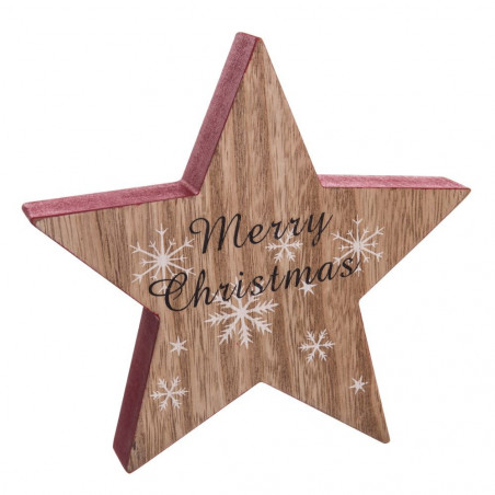 Estrella de navidad de madera decorativa presentada en bolsa de regalo