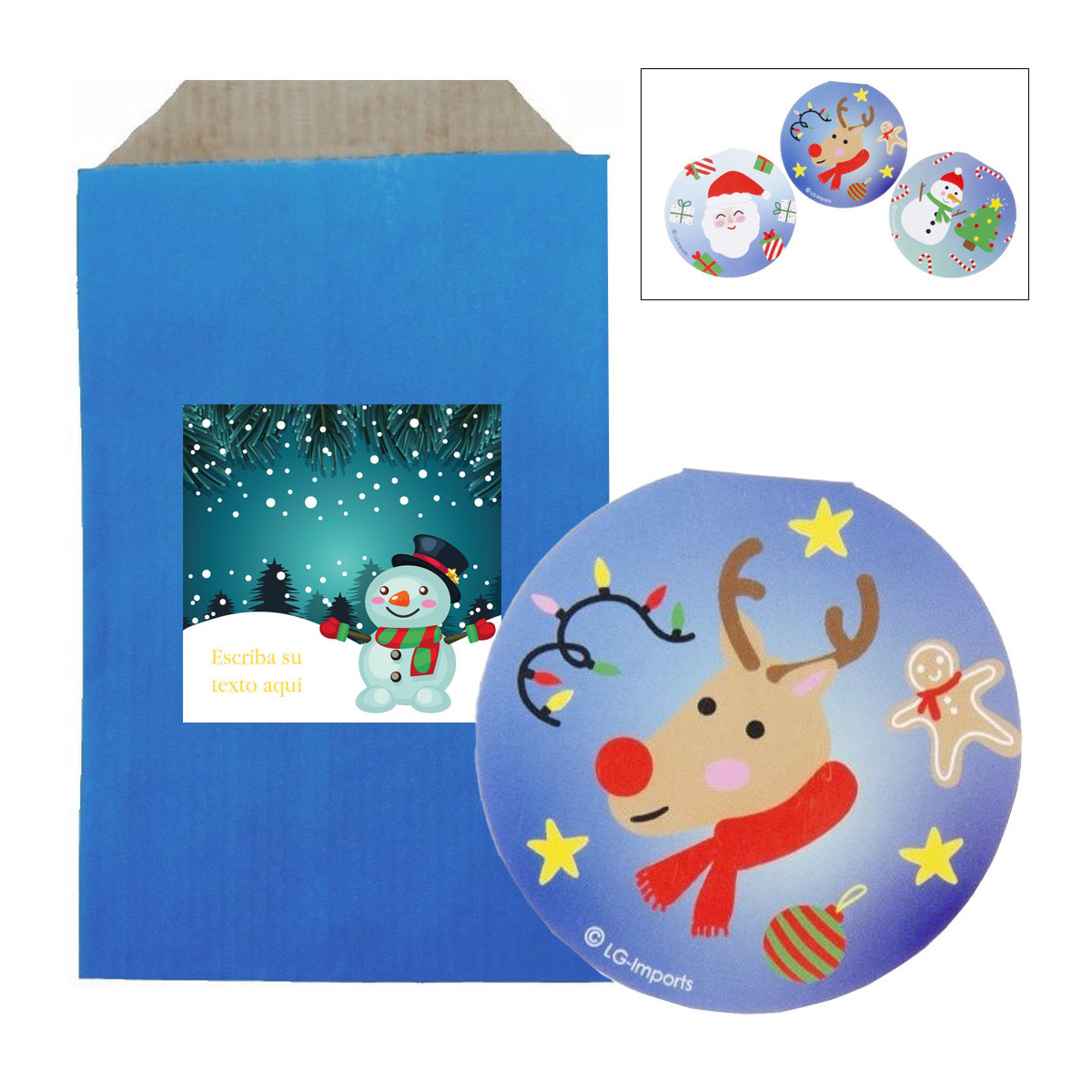 Libreta de navidad decorada con sobre kraft azul y adhesivo para personalizar de navidad