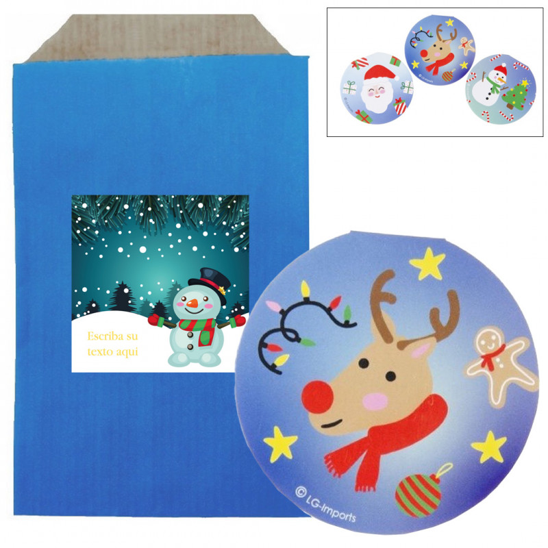 Libreta de navidad decorada con sobre kraft azul y adhesivo para personalizar de navidad