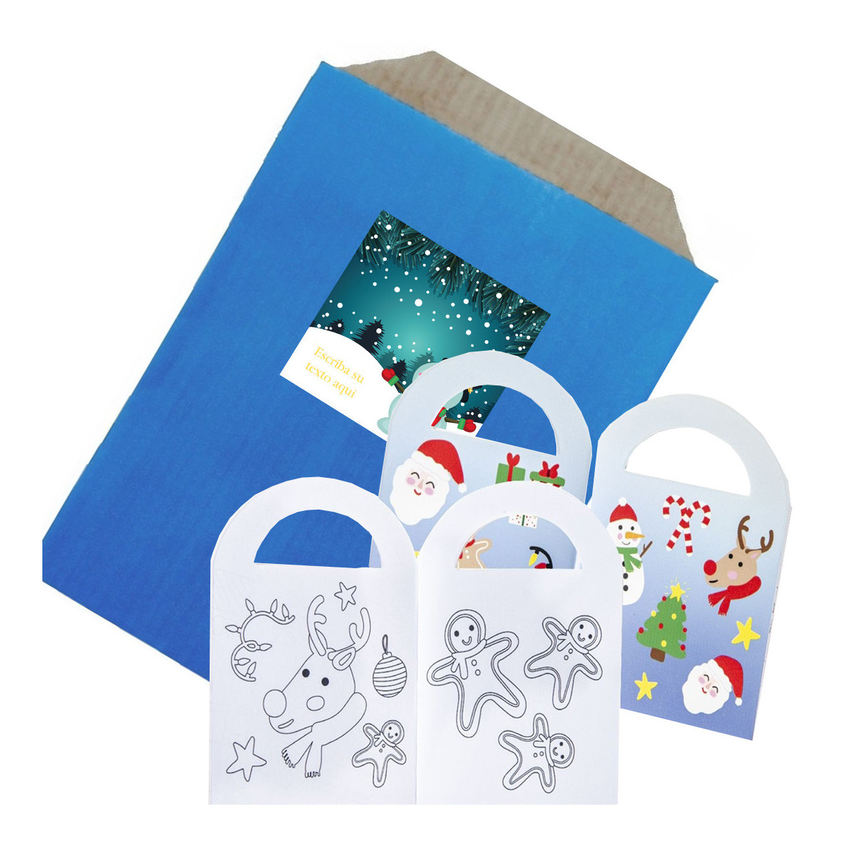 Libro De Navidad Para Colorear Presentado En Sobre De Regalo Kraft Azul Y  Adhesivo De Navidad