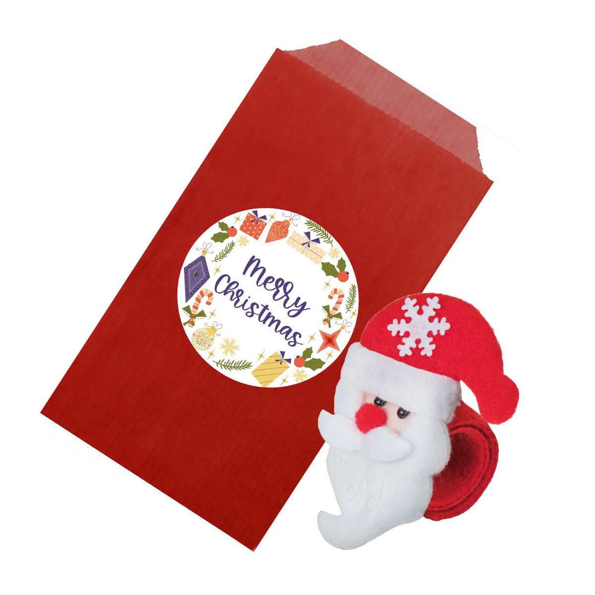 Pulsera de fieltro para navidad en forma de papá noel con sobre de papel de regalo con adhesivo para personalizar