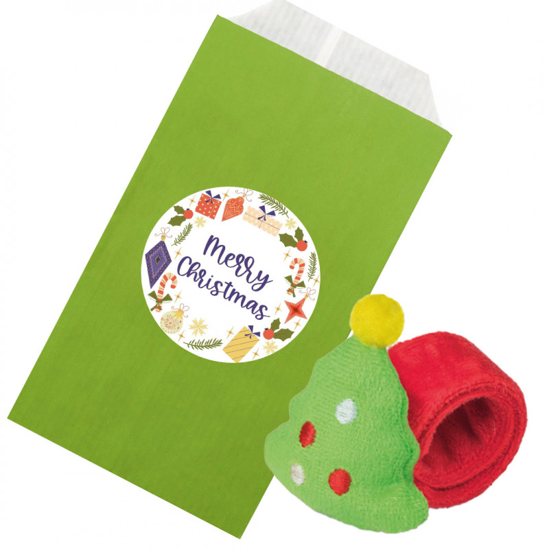 Pulsera de navidad enrollable con adorno de árbol de navidad en sobre de papel de regalo con adhesivo para personalizar