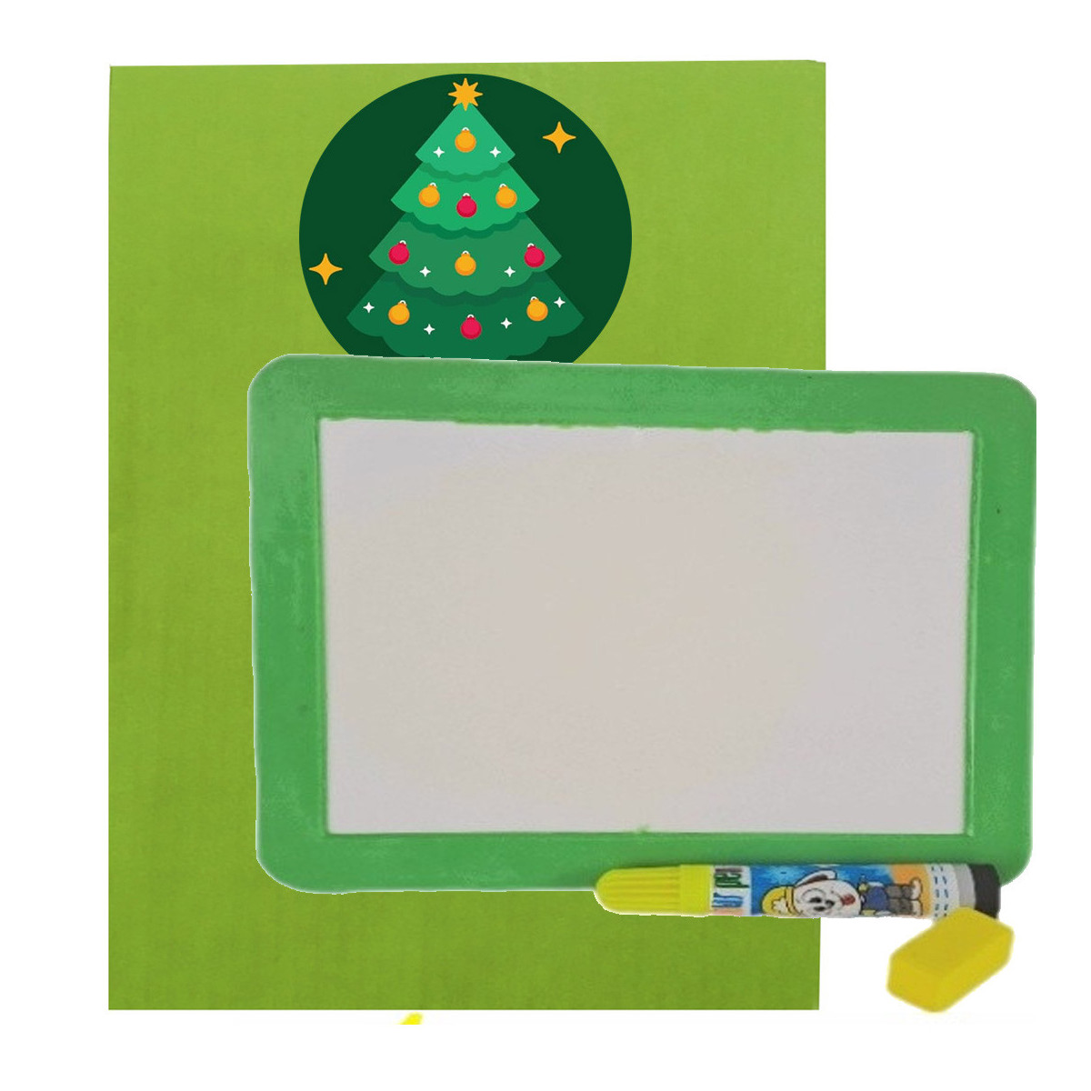 Pizarra blanca pequeña para niños con rotulador presentada en sobre de regalo con adhesivo personalizado