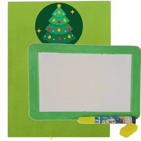 Pizarra blanca pequeña para niños con rotulador presentada en sobre de regalo con adhesivo personalizado