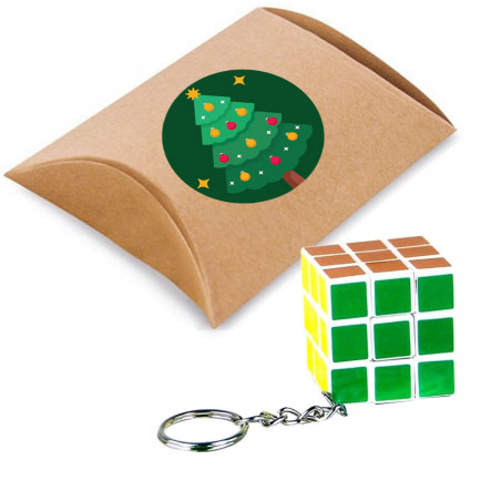 Cubo de rubik 3 x3 en llavero presentado en caja de cartón de regalo y adhevio para personalizar de navidad