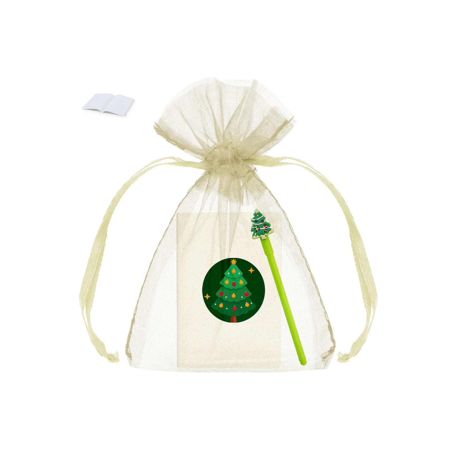 Cuaderno de hojas blancas con bolígrafo de navidad presentado en bolsa y adhesivo decorativo de navidad