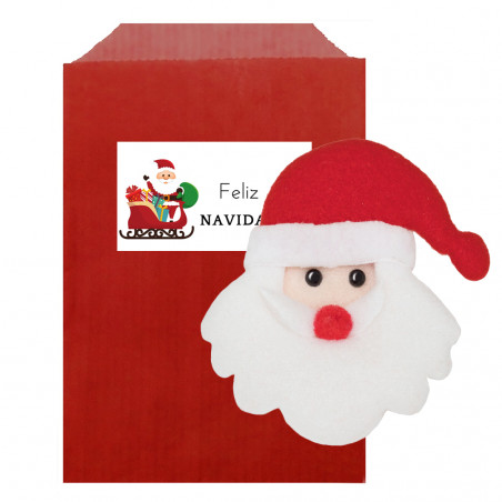 Iman divertido de nevera de papá noel presentado en sobre de regalo color rojo y adhesivo para personalizar detalle