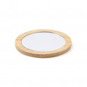 Monedero rústico y espejo de madera redondo con adhesivo personalizado con imagen